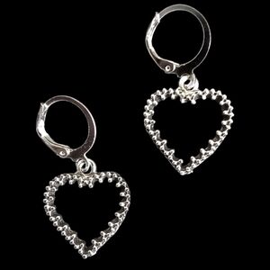 ⭐NWT Goth Lolita Silver Hollow Dangly Hearts Hoop Earrings